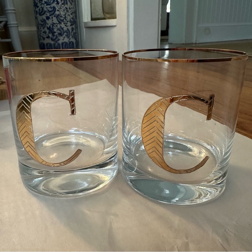 Anthropologie Gold Monogrammed Double Old Fashioned Glass “C” - Picture 5 of 5